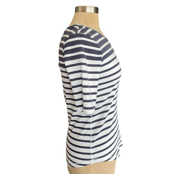 Banana Republic Navy White Stripe Tee Scoop Neck MED Nautical Coastal Summer - Picture 2 of 6